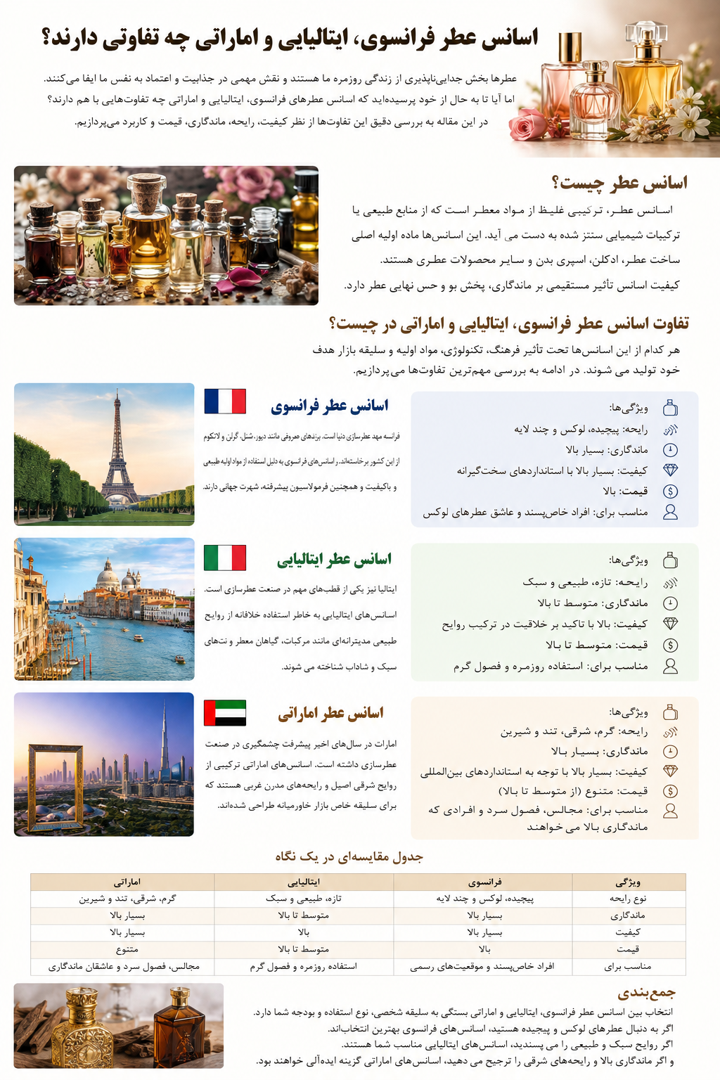 اسانس عطر فرانسوی، ایتالیایی و اماراتی چه تفاوتی دارند؟